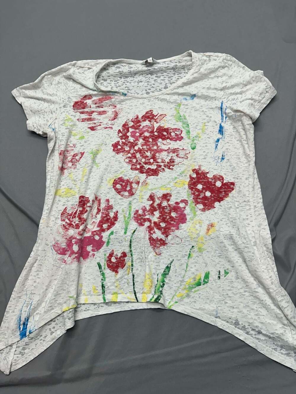 Coral Bay Women's White Burnout Floral Short Sleeve T-Shirt Size L